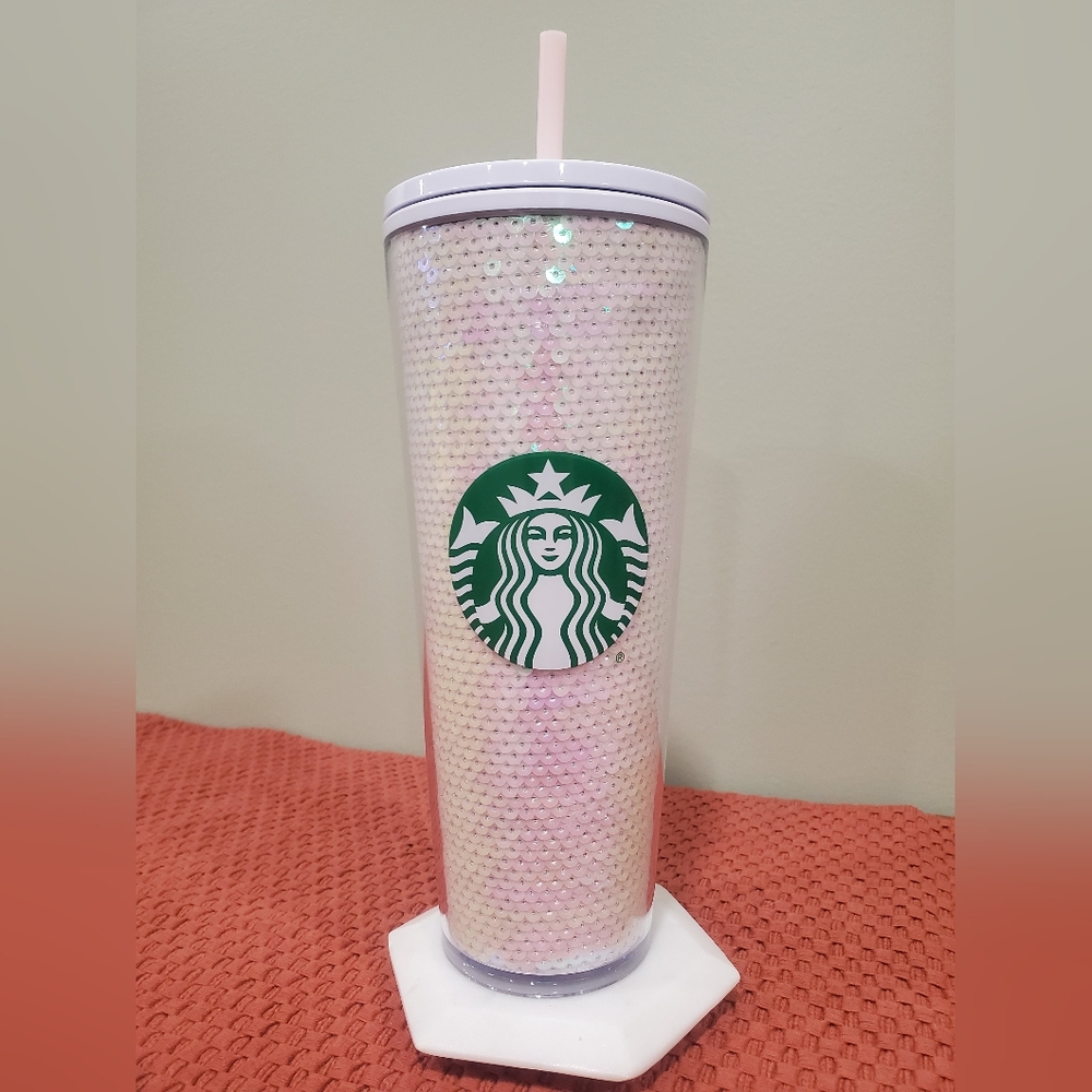 Starbucks Winter Pink Iridescent Sequin Tumbler with Straw